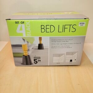 Set of 4 Black Bed Lifts -‎ Heavy Duty - Adds 5 Inches Extra Storage Space